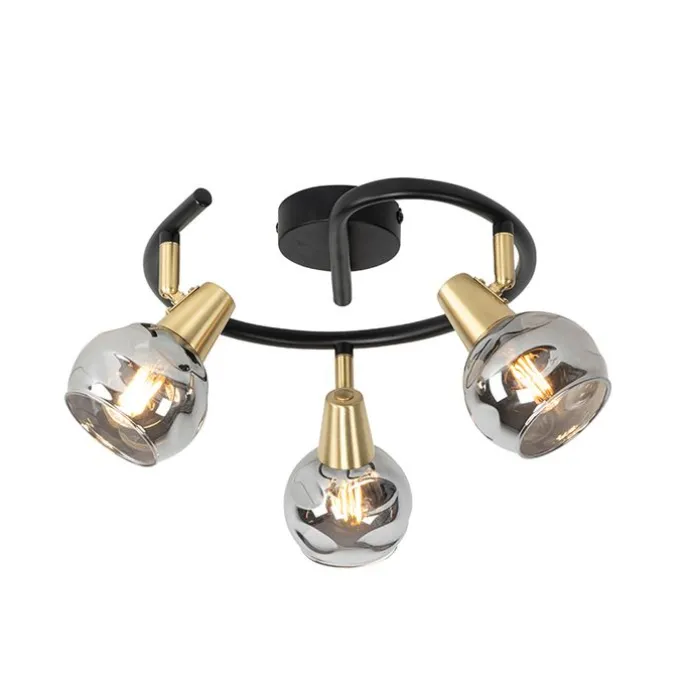 Deckenleuchte schwarz 44,5 cm mit Rauchglas 3-flammig - Vidro