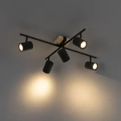 Deckenleuchte schwarz mit Holz 5-flammig verstellbar rechteckig - Jeana