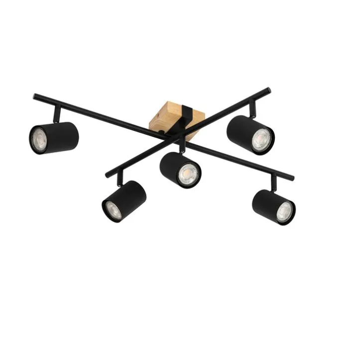 Deckenleuchte schwarz mit Holz 5-flammig verstellbar rechteckig - Jeana