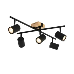 Deckenleuchte schwarz mit Holz 5-flammig verstellbar rechteckig - Jeana