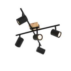 Deckenleuchte schwarz mit Holz 5-flammig verstellbar rechteckig - Jeana