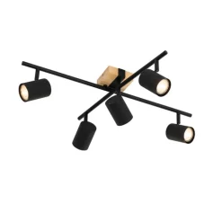 Deckenleuchte schwarz mit Holz 5-flammig verstellbar rechteckig - Jeana