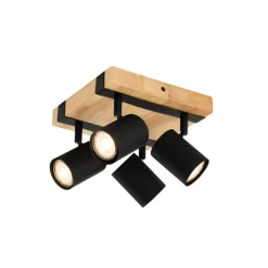 Deckenleuchte schwarz mit Holz 4-flammig verstellbar rechteckig - Jeana