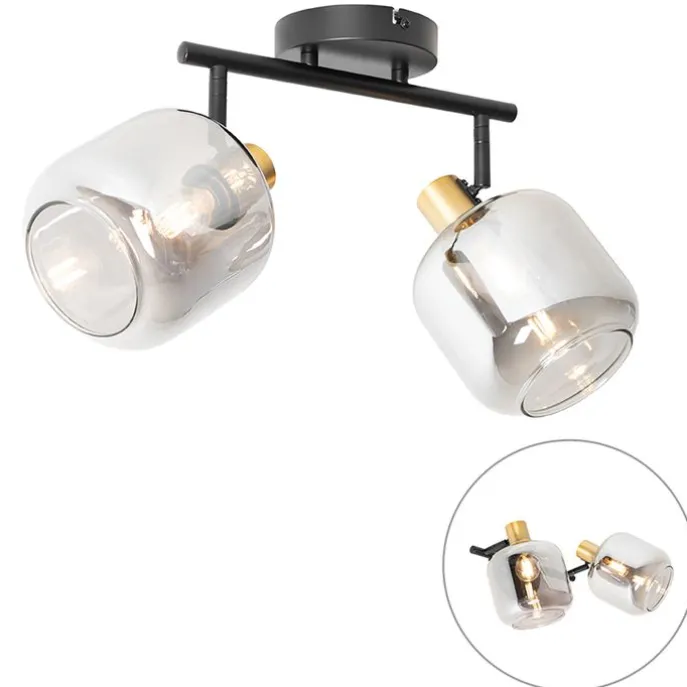 Deckenspot Schwarz / Gold mit Rauchglas 2-flammig - Zuzanna