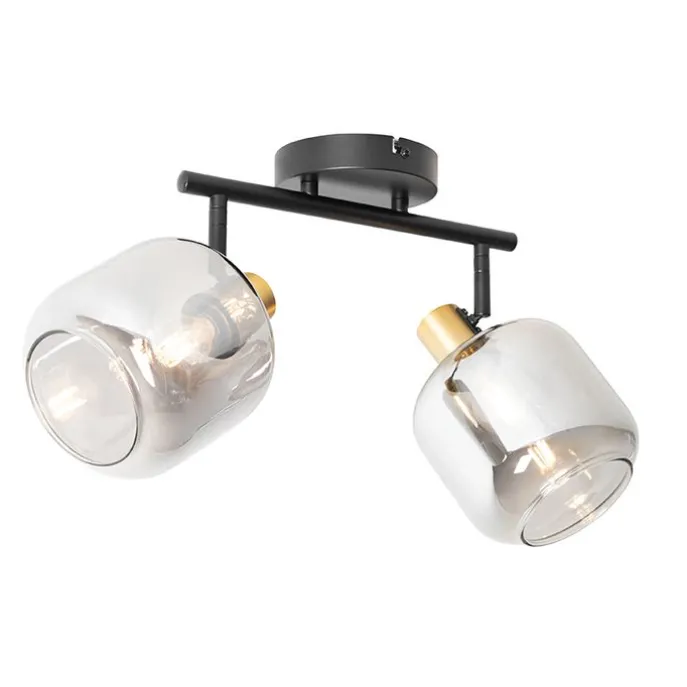 Deckenspot Schwarz / Gold mit Rauchglas 2-flammig - Zuzanna