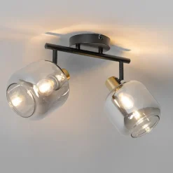 Deckenspot Schwarz / Gold mit Rauchglas 2-flammig - Zuzanna