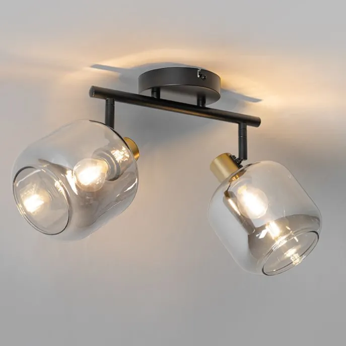 Deckenspot Schwarz / Gold mit Rauchglas 2-flammig - Zuzanna
