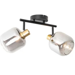 Deckenspot Schwarz / Gold mit Rauchglas 2-flammig - Zuzanna