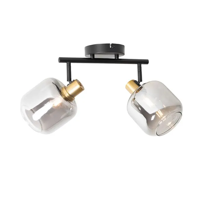 Deckenspot Schwarz / Gold mit Rauchglas 2-flammig - Zuzanna