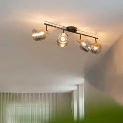 Deckenspot Schwarz mit Gold mit Rauchglas 4-flammig - Zuzanna