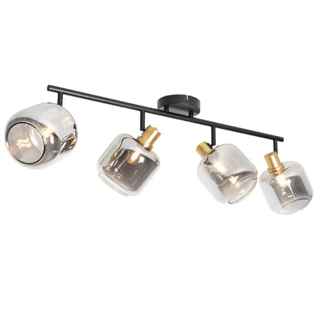 Deckenspot Schwarz mit Gold mit Rauchglas 4-flammig - Zuzanna