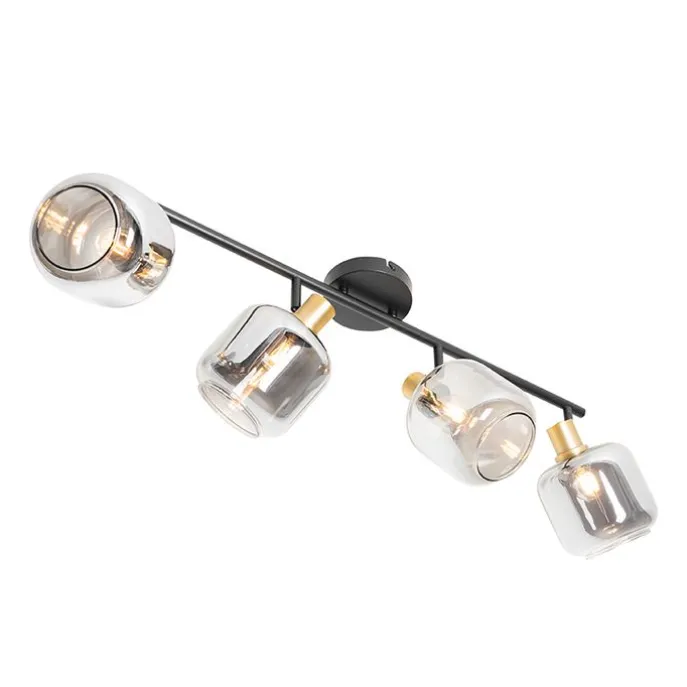 Deckenspot Schwarz mit Gold mit Rauchglas 4-flammig - Zuzanna