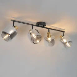 Deckenspot Schwarz mit Gold mit Rauchglas 4-flammig - Zuzanna