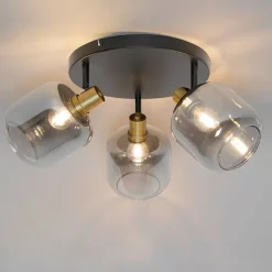 Deckenspot Schwarz mit Gold mit Rauchglas 3-flammig - Zuzanna