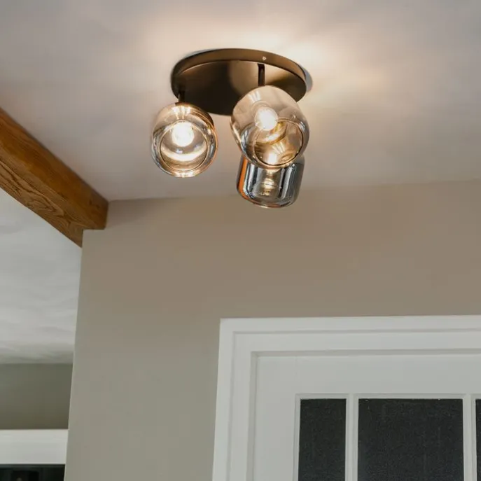 Deckenspot Schwarz mit Gold mit Rauchglas 3-flammig - Zuzanna
