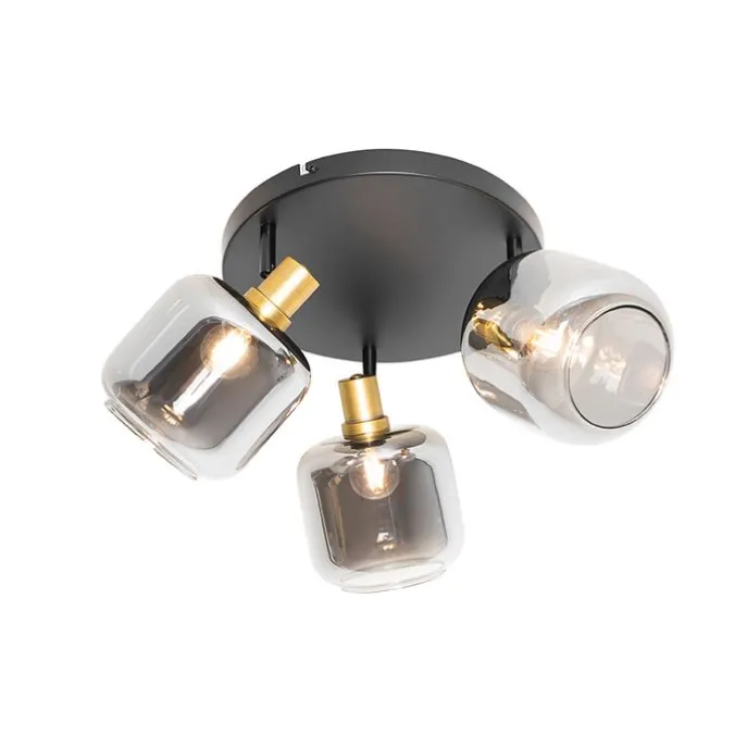 Deckenspot Schwarz mit Gold mit Rauchglas 3-flammig - Zuzanna