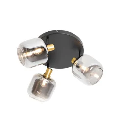 Deckenspot Schwarz mit Gold mit Rauchglas 3-flammig - Zuzanna
