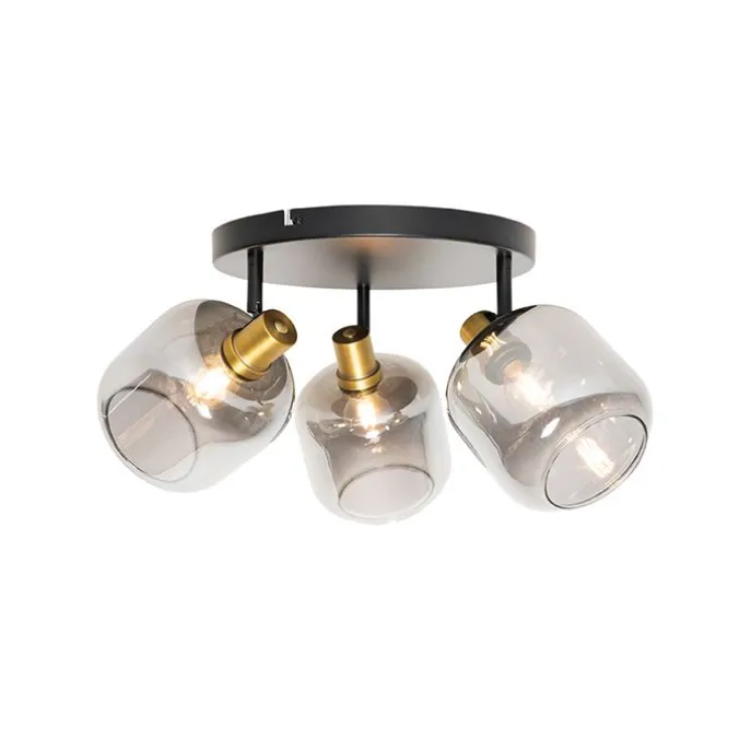 Deckenspot Schwarz mit Gold mit Rauchglas 3-flammig - Zuzanna