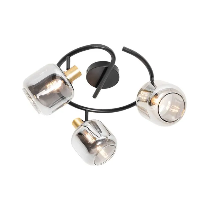 Deckenspot schwarz mit Rauchglas rund 3-flammig - Zuzanna