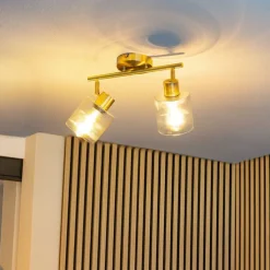 Deckenstrahler Gold mit Glas 2-flammig verstellbar - Laura