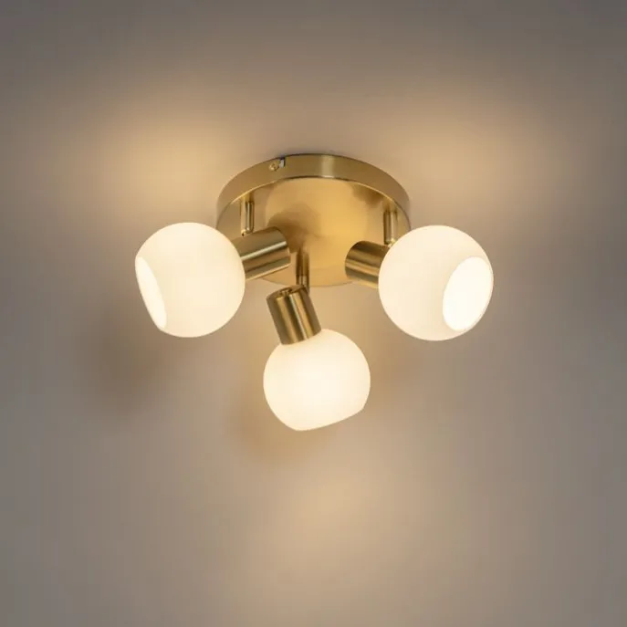 Deckenstrahler Gold mit Opalglas 3-flammig verstellbar - Anouk
