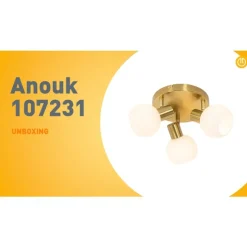 Deckenstrahler Gold mit Opalglas 3-flammig verstellbar - Anouk