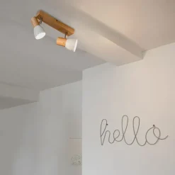 Deckenstrahler Holz und Weiß 2-flammig verstellbar - Thorin