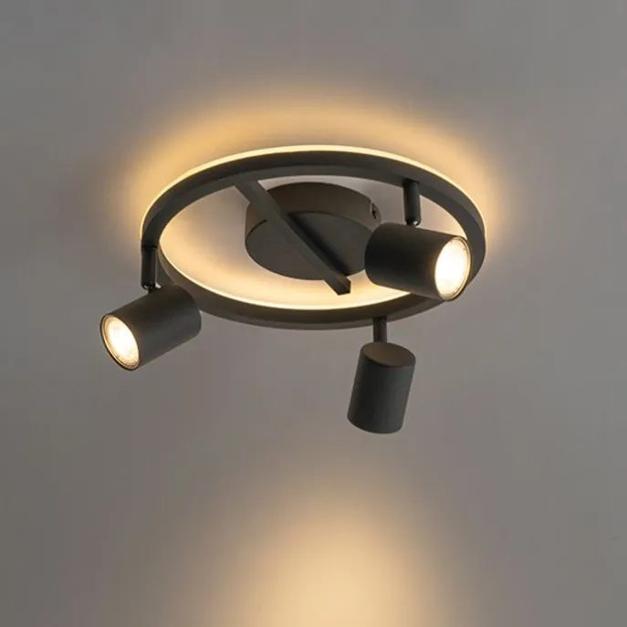 Deckenstrahler schwarz GU10 50mm 3-flammig rund inkl. Hintergrundbeleuchtung - Back Up