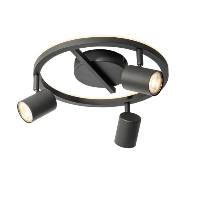 Deckenstrahler schwarz GU10 50mm 3-flammig rund inkl. Hintergrundbeleuchtung - Back Up