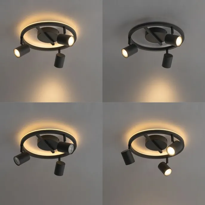 Deckenstrahler schwarz GU10 50mm 3-flammig rund inkl. Hintergrundbeleuchtung - Back Up