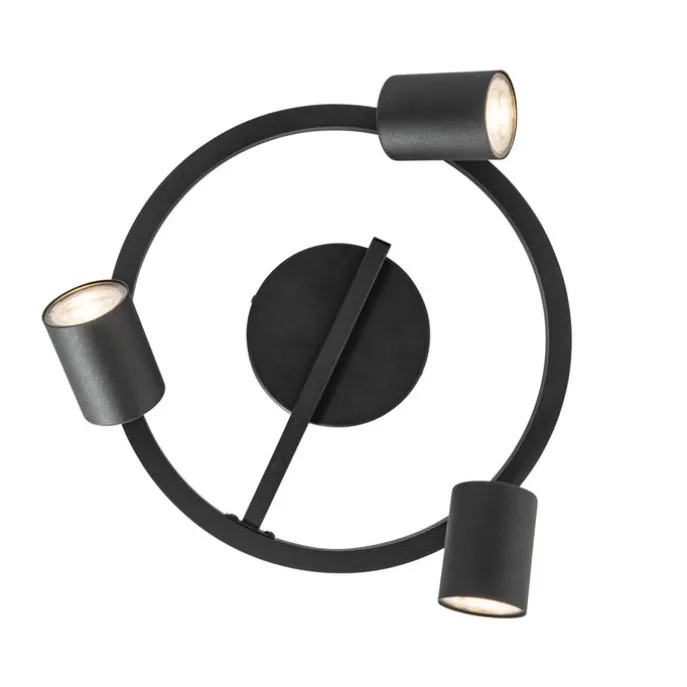 Deckenstrahler schwarz GU10 50mm 3-flammig rund inkl. Hintergrundbeleuchtung - Back Up