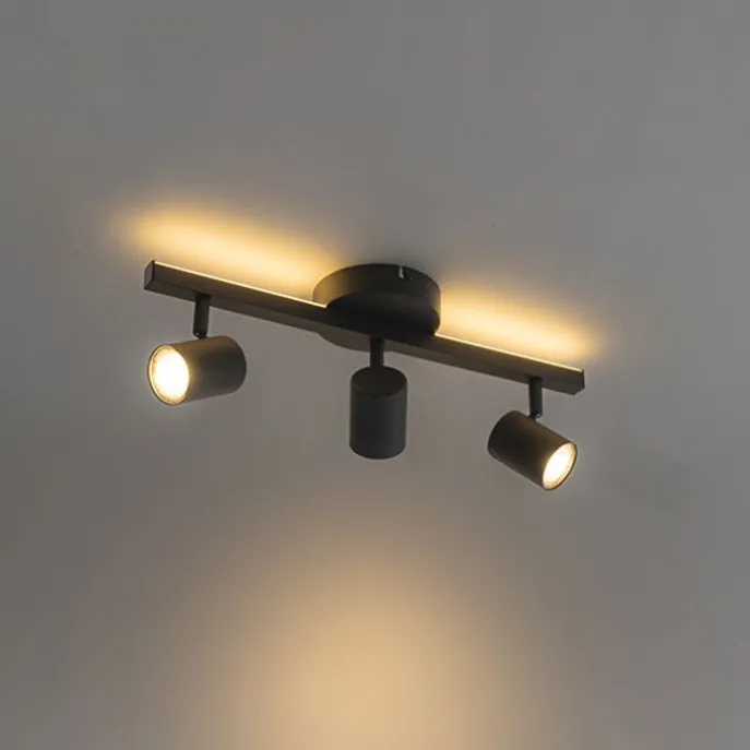 Deckenstrahler schwarz GU10 50mm 3-flammig inkl. Hintergrundbeleuchtung - Back Up