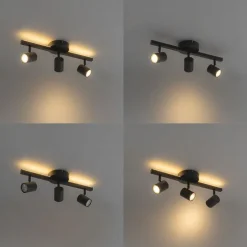 Deckenstrahler schwarz GU10 50mm 3-flammig inkl. Hintergrundbeleuchtung - Back Up