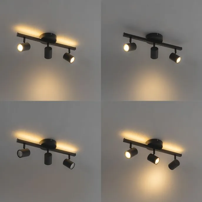 Deckenstrahler schwarz GU10 50mm 3-flammig inkl. Hintergrundbeleuchtung - Back Up