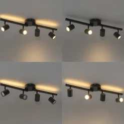 Deckenstrahler schwarz GU10 50mm 4-flammig inkl. Hintergrundbeleuchtung - Back Up