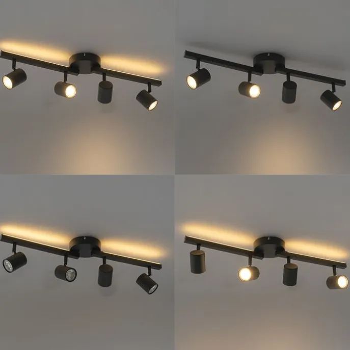 Deckenstrahler schwarz GU10 50mm 4-flammig inkl. Hintergrundbeleuchtung - Back Up