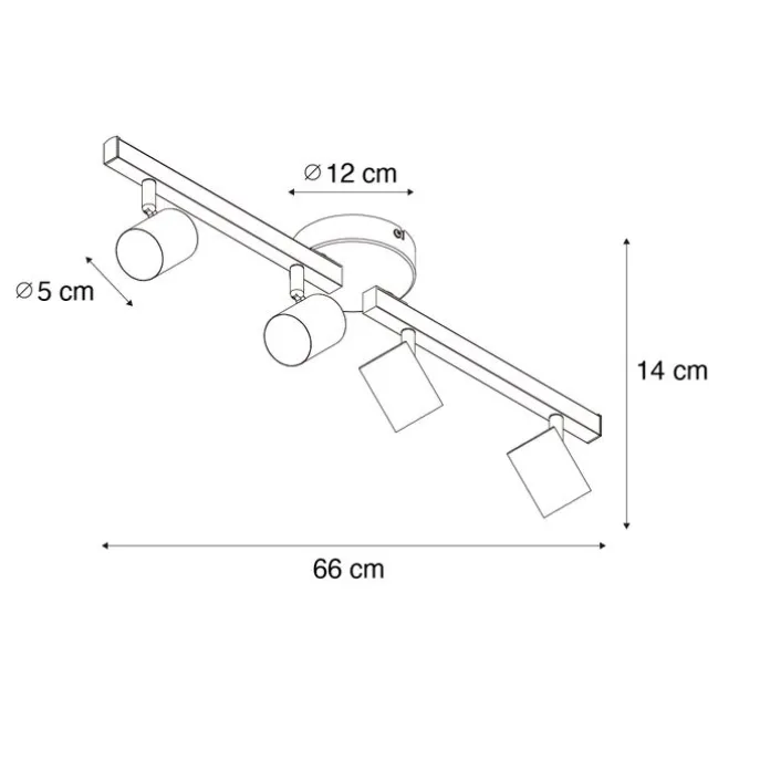 Deckenstrahler schwarz GU10 50mm 4-flammig inkl. Hintergrundbeleuchtung - Back Up