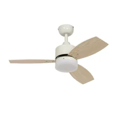 Deckenventilator für Außenbereich weiß mit Holzaufdruck 91,3 cm inkl. LED Dimmbar mit Fernbedienung IP44 - Toledo