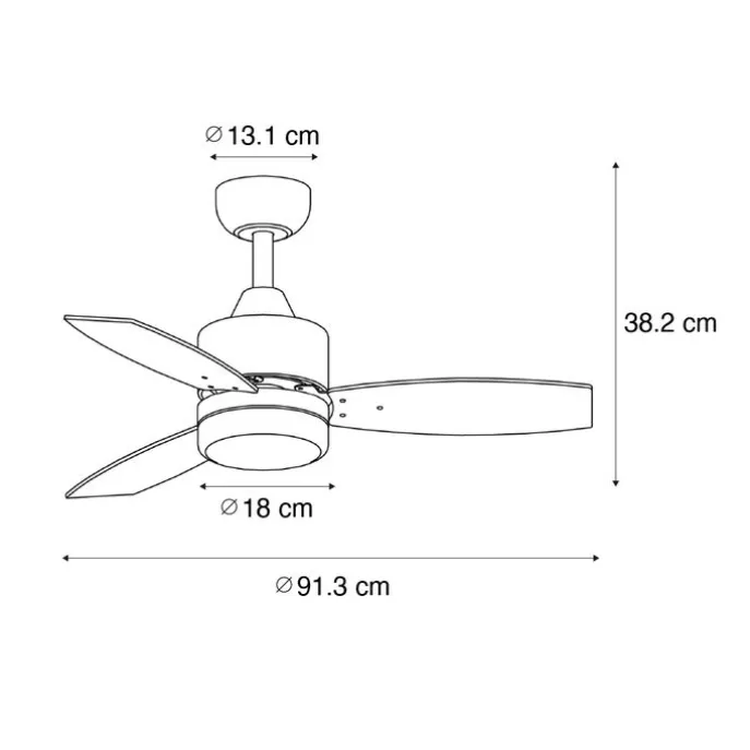 Deckenventilator für Außenbereich weiß mit Holzaufdruck 91,3 cm inkl. LED Dimmbar mit Fernbedienung IP44 - Toledo