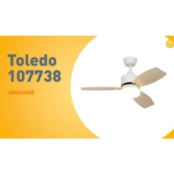 Deckenventilator für Außenbereich weiß mit Holzaufdruck 91,3 cm inkl. LED Dimmbar mit Fernbedienung IP44 - Toledo