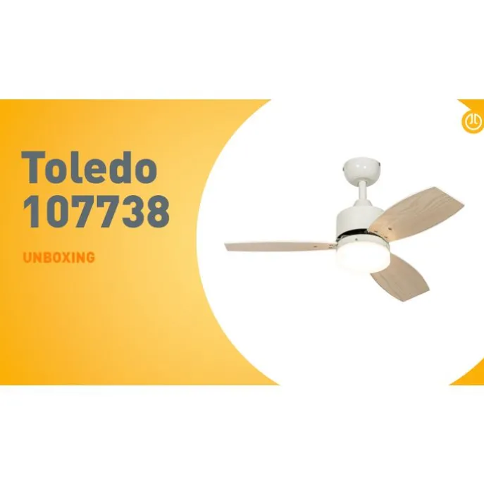 Deckenventilator für Außenbereich weiß mit Holzaufdruck 91,3 cm inkl. LED Dimmbar mit Fernbedienung IP44 - Toledo