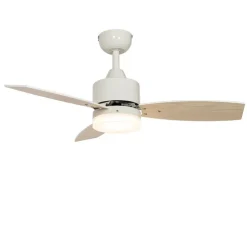 Deckenventilator für Außenbereich weiß mit Holzaufdruck 91,3 cm inkl. LED Dimmbar mit Fernbedienung IP44 - Toledo