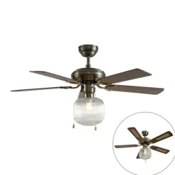 Deckenventilator Messing mit Holz 107,5 cm mit Zugschalter - Mistral Karel