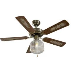 Deckenventilator Messing mit Holz 107,5 cm mit Zugschalter - Mistral Karel