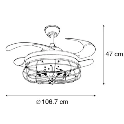 Deckenventilator schwarz mit einziehbaren Flügeln 107cm 5-flammig mit Fernbedienung - Gaiola