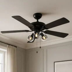 Deckenventilator schwarz mit Holzprint 107,5 cm 3-flammig mit Zugschalter - Mistral Vidro