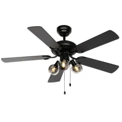 Deckenventilator schwarz mit Holzprint 107,5 cm 3-flammig mit Zugschalter - Mistral Vidro