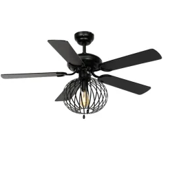 Deckenventilator schwarz mit Holzaufdruck 107,5 cm mit Zugschalter - Mistral Johanna