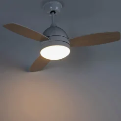 Deckenventilator weiß mit Holzaufdruck 96cm mit Fernbedienung - Rotar