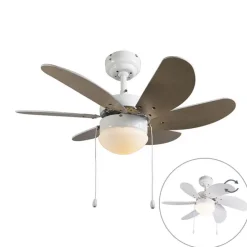 Deckenventilator weiß mit Holzprint 80cm mit Zugschalter - Fresh